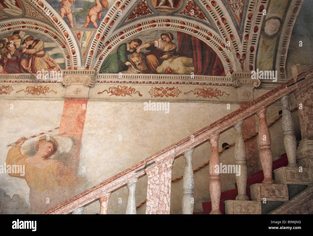 Affresco alla Loggia del Romanino Castello del Buonconsiglio Trient Trento Trentino Italia Foto Stock