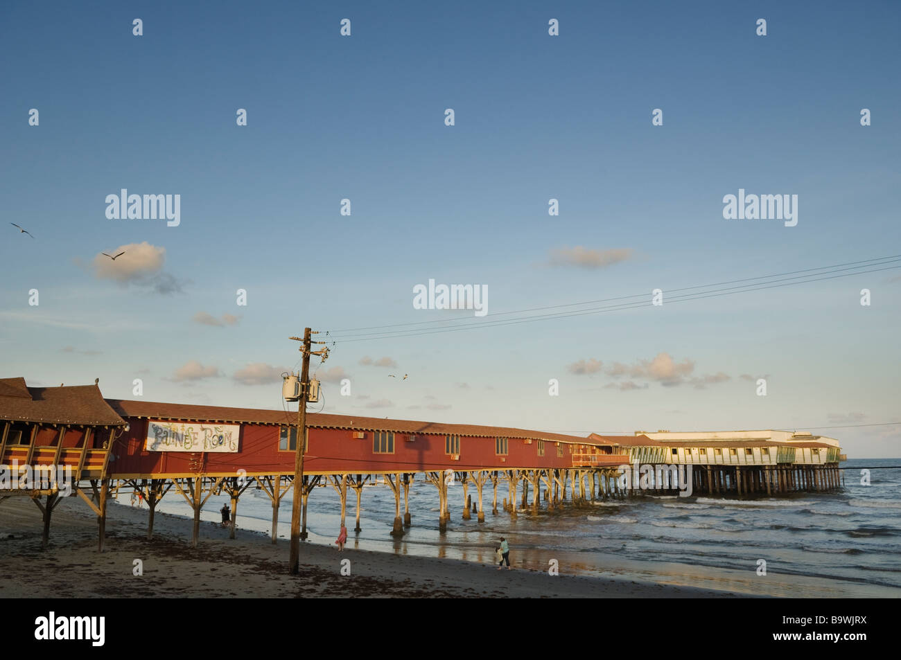 Un molo a Galveston beach, Texas. Foto Stock