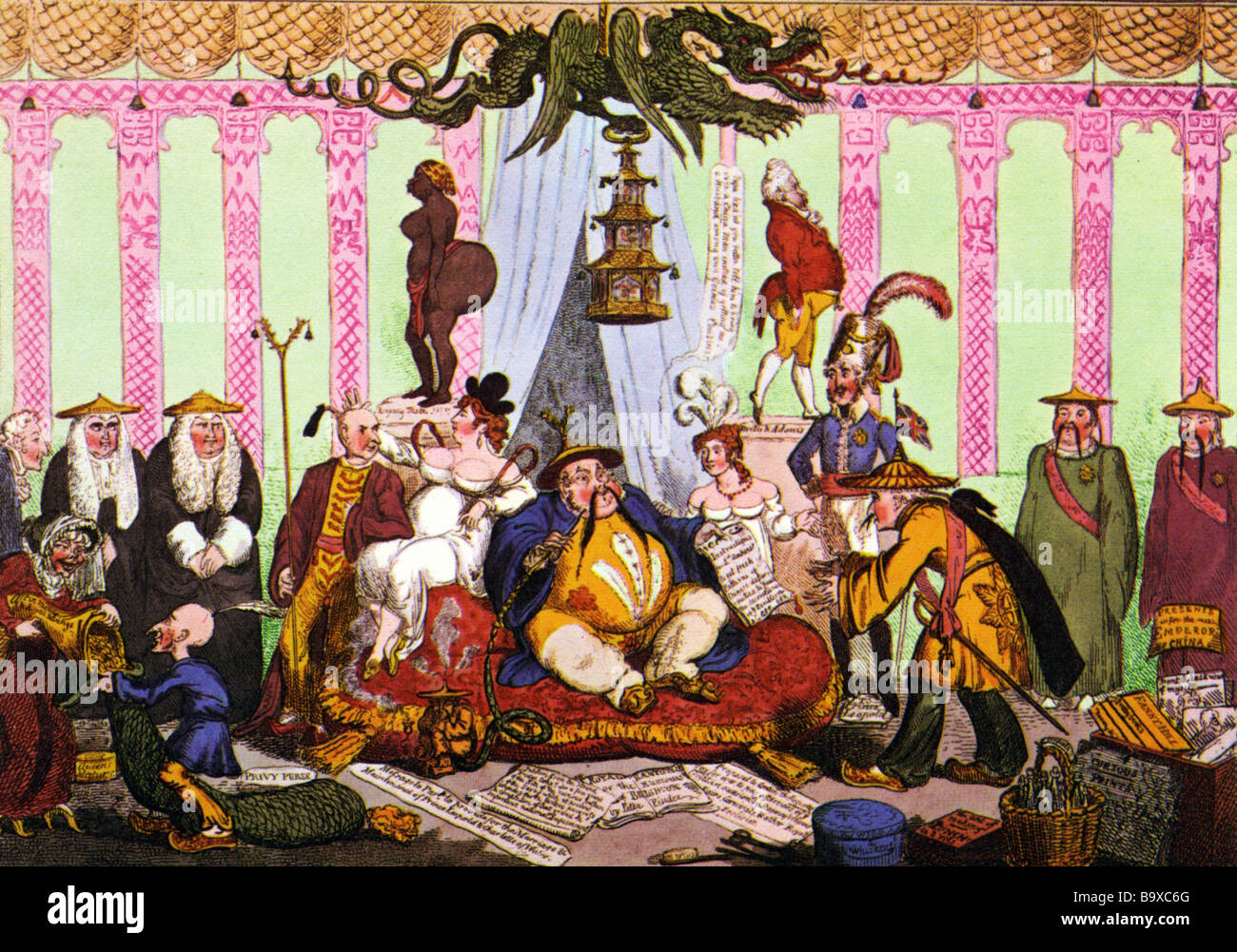 Il Prince Regent s corte presso il Padiglione di Brighton come satirised da George Cruikshank nel 1816 Foto Stock