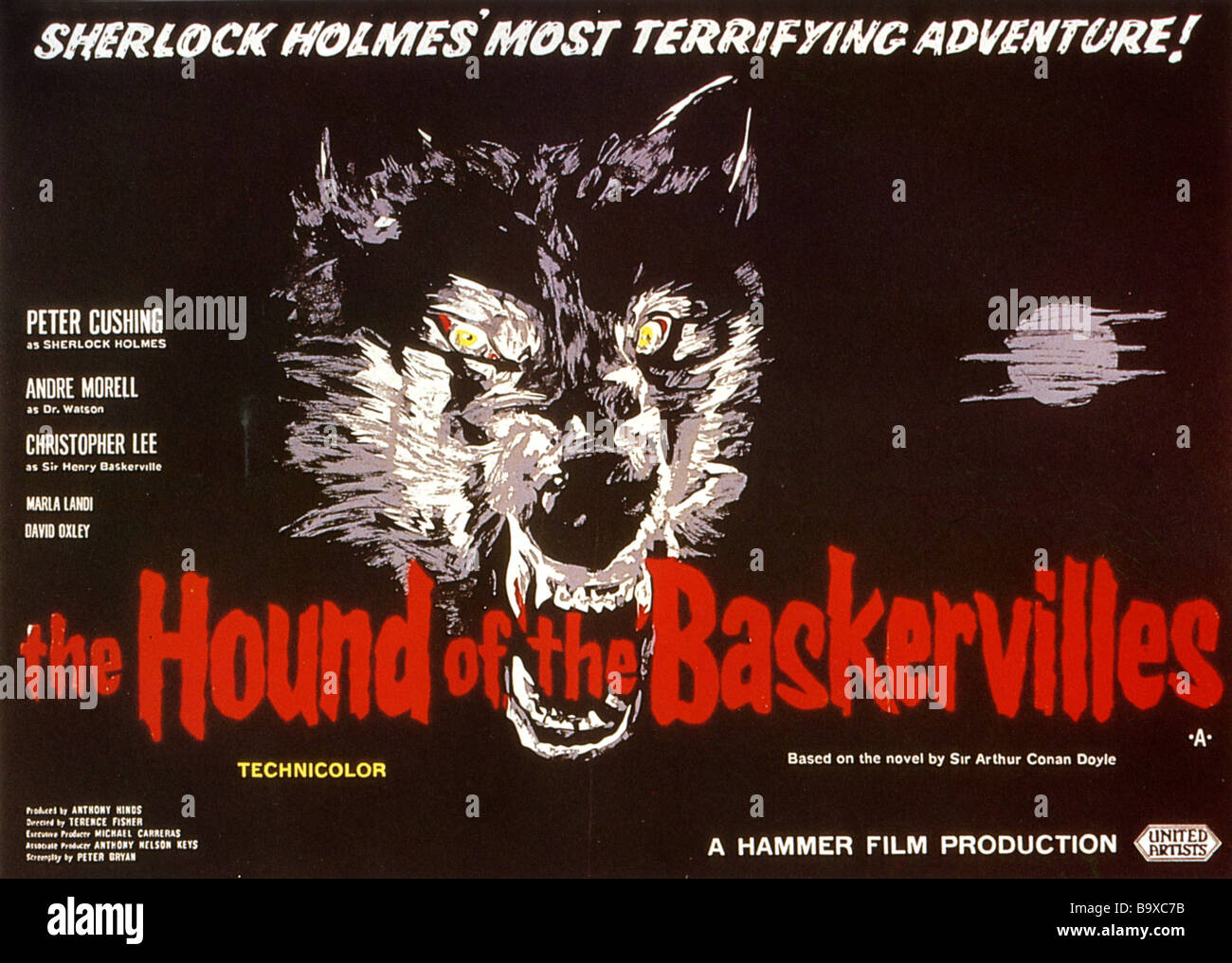 Il Segugio del BASKERVILLES 1959 UA Hammer film con Peter Cushing come Sherlock Holmes Foto Stock