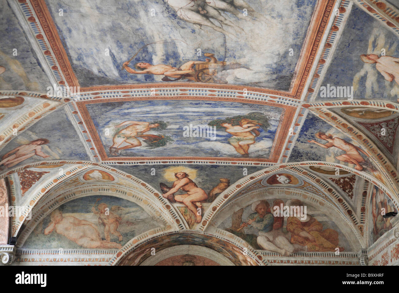 Affresco alla Loggia del Romanino Castello del Buonconsiglio Trient Trento Trentino Italia Foto Stock