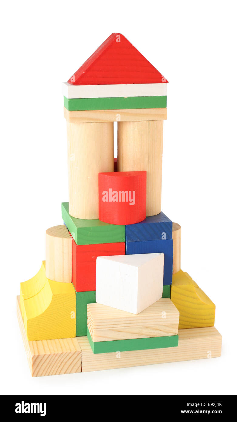 Edificio del giocattolo di cubi di legno Foto Stock