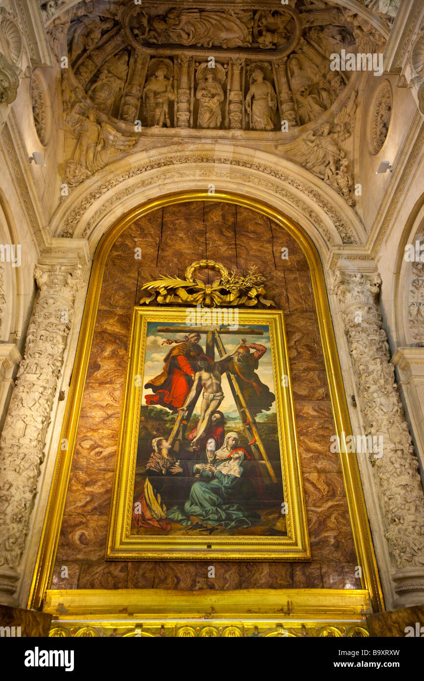 Descendimiento dipinto da Pedro de Campana nella Cattedrale di Siviglia in Spagna Foto Stock