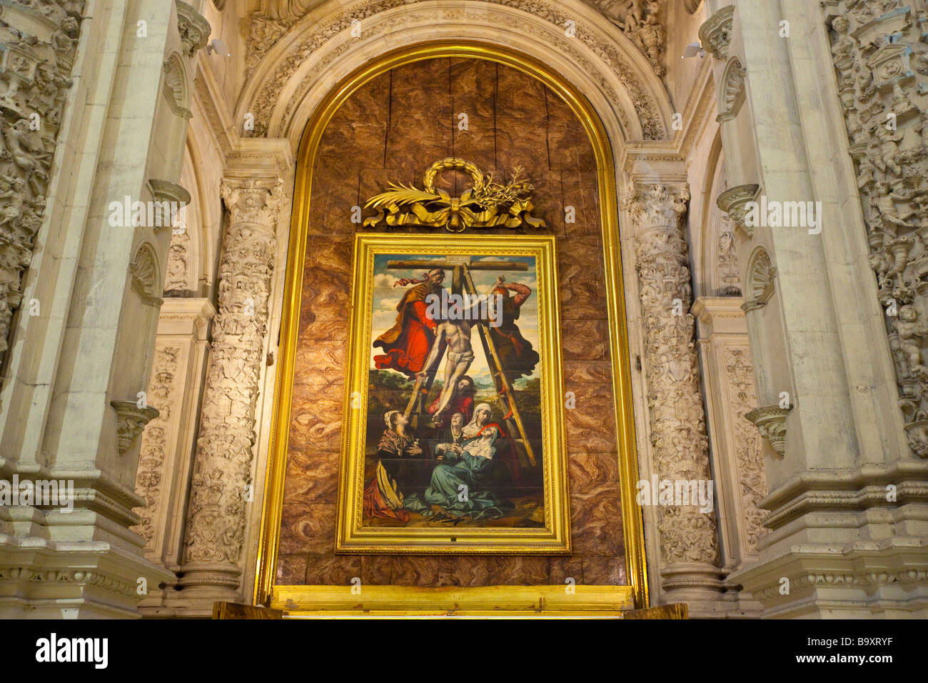 Descendimiento dipinto da Pedro de Campana nella Cattedrale di Siviglia in Spagna Foto Stock