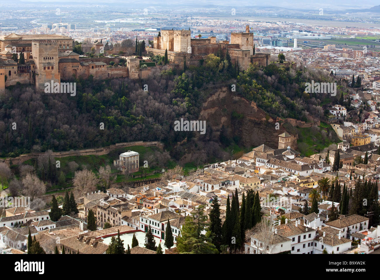 Paesaggio urbano e l'Alhambra di Granada Spagna Foto Stock
