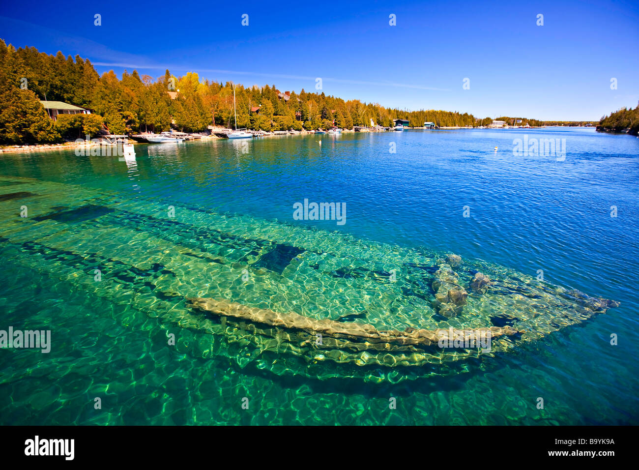Naufragio della nave di concorsi a premi (costruito nel 1867) nella grande vasca Harbour,Fathom cinque National Marine Park,Lago Huron, Ontario, Canada. Foto Stock Naufragio della nave di concorsi a premi (costruito nel 1867) nella grande vasca Harbour,Fathom cinque National Marine Park,Lago Huron, Ontario, Canada. Foto Stock