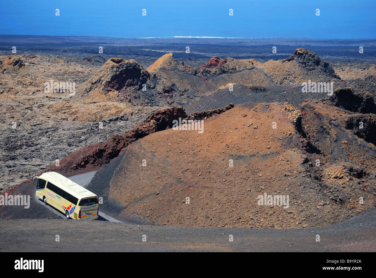 Paesaggio vulcanico, Islote de Hilario, Parco Nazionale di Timanfaya, Lanzarote, Isole Canarie, Spagna Foto Stock