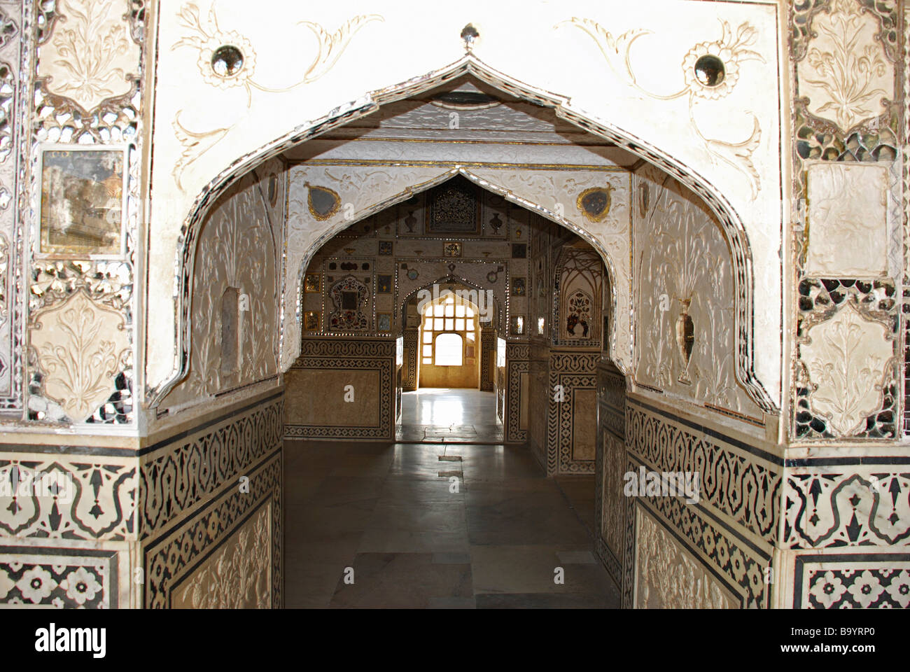 Sheesh Mahal (Mirror Palace), Forte Amber, Jaipur, stato del Rajasthan, India. Foto Stock