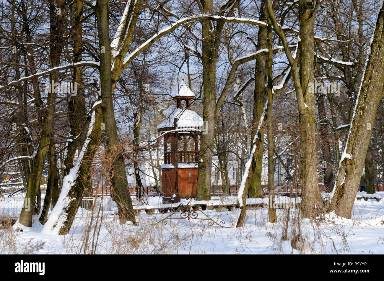 Campanile di legno, Zwierzyniec, Polonia Foto Stock