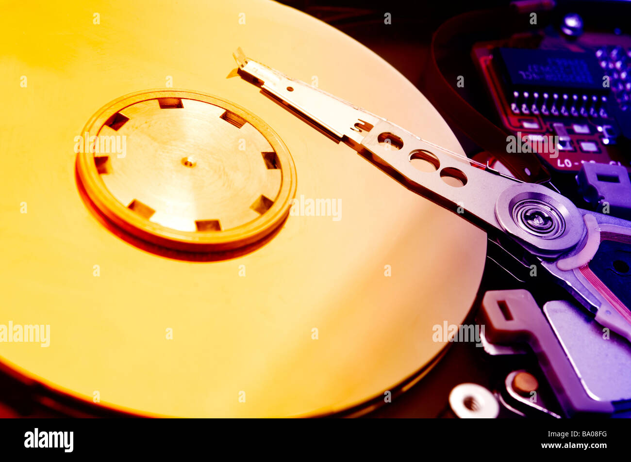 Immagine ravvicinata di un disco rigido Foto Stock