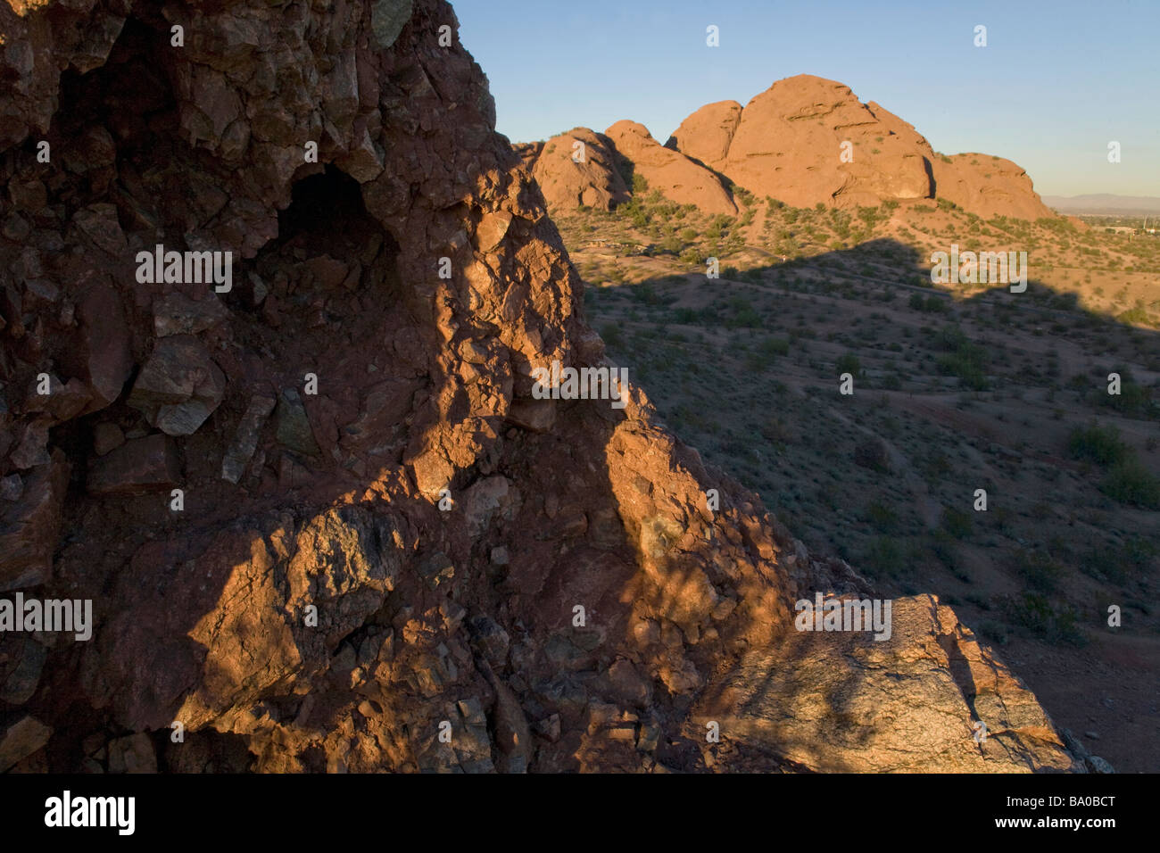 Affioramenti di roccia nella città di Papago Park Phoenix in Arizona Foto Stock