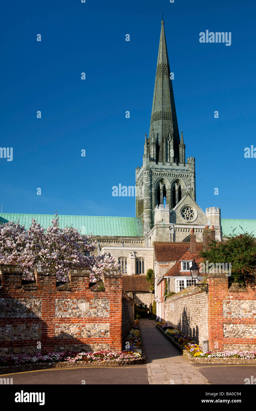 Cattedrale con Lane, Chichester, West Sussex, Regno Unito Foto Stock
