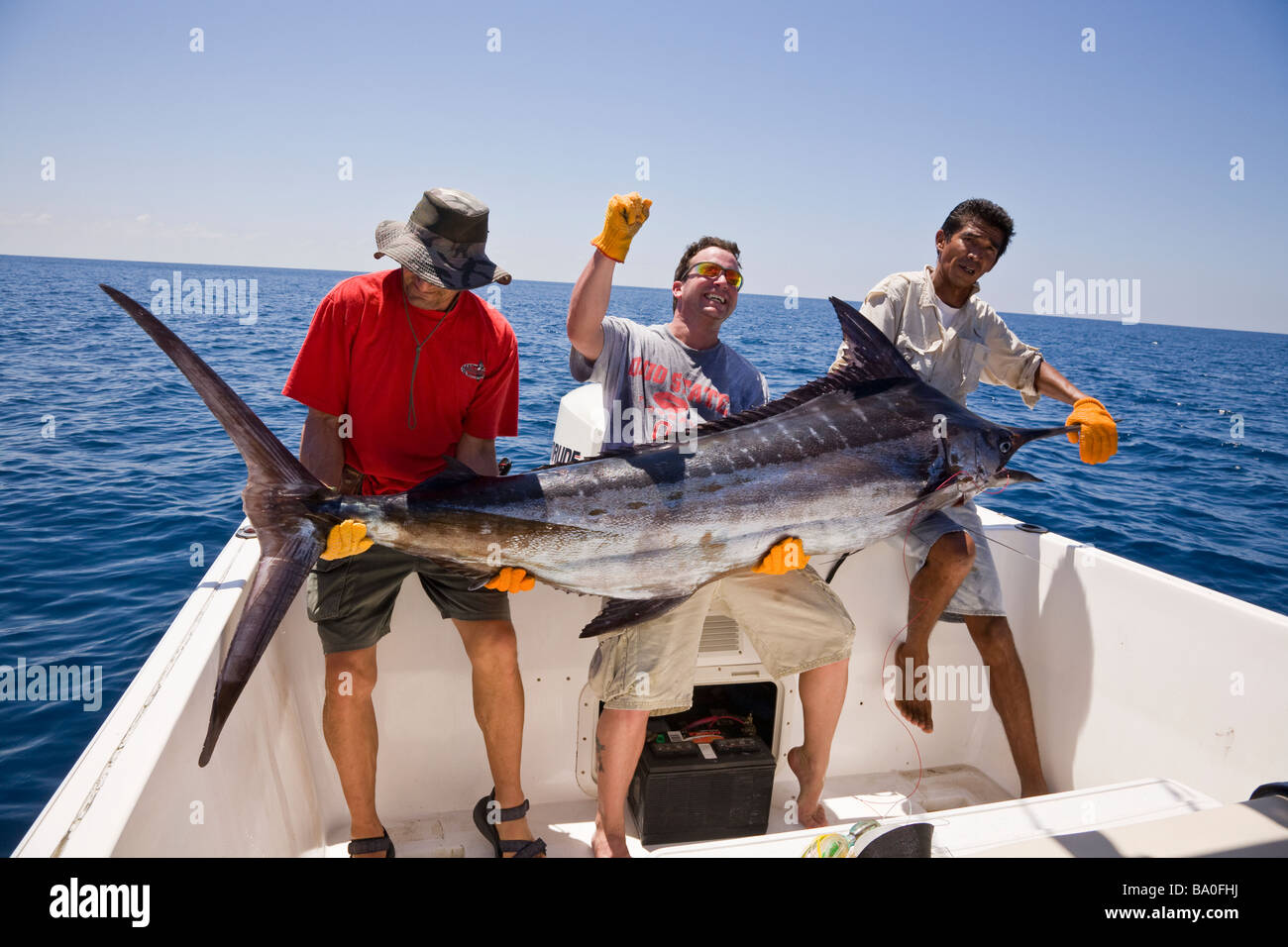 Pesca sportiva a Drake Bay, Costa Rica. La pesca del giorno Blue Marlin (Makaira nigricans). Foto Stock