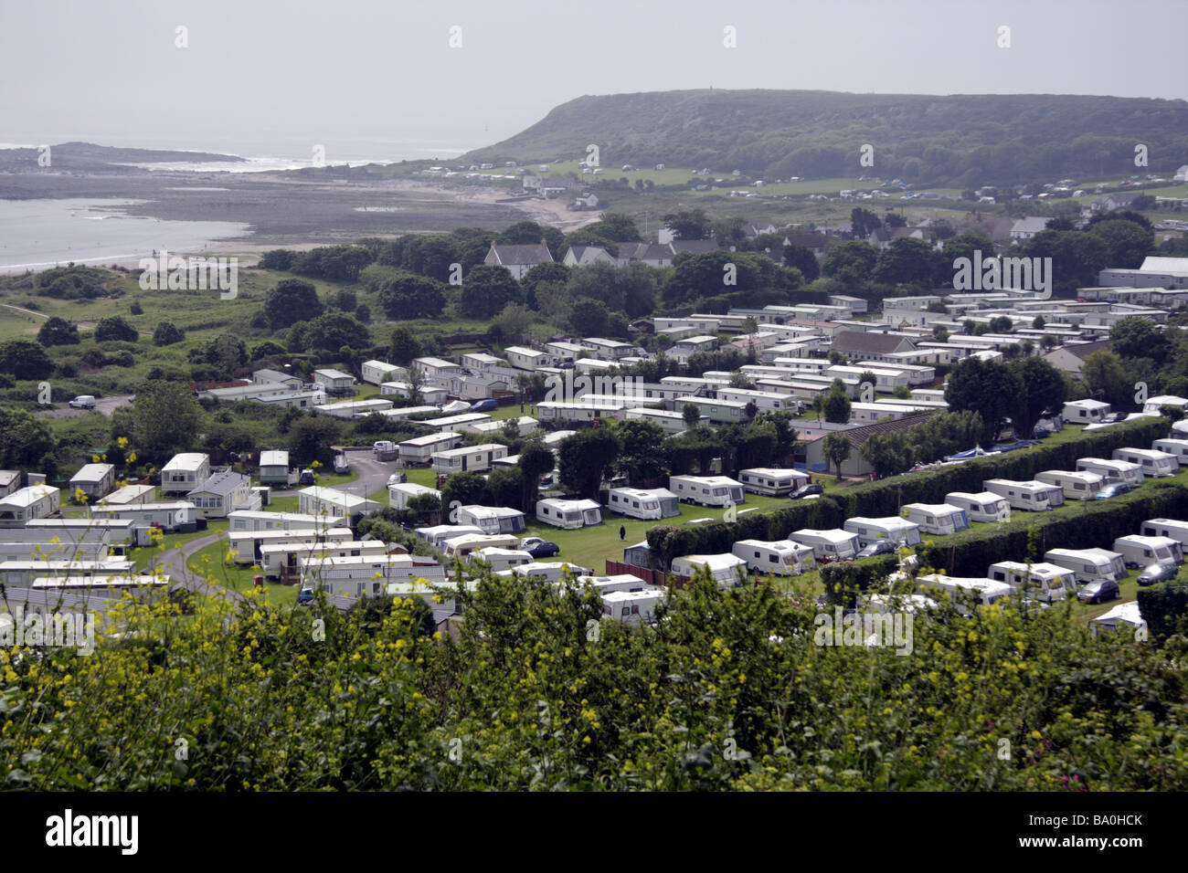 Holiday roulotte vicino a Port Eynson, Penisola di Gower, Galles del Sud Foto Stock