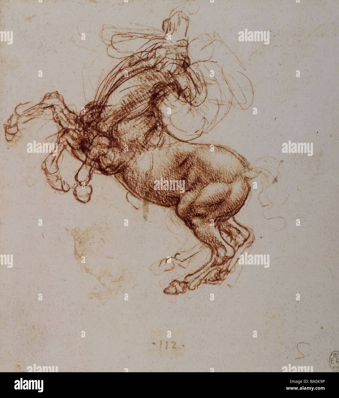 Studi di Cavallo di Leonardo da Vinci 1505 penna e inchiostro e gesso rosso Foto Stock