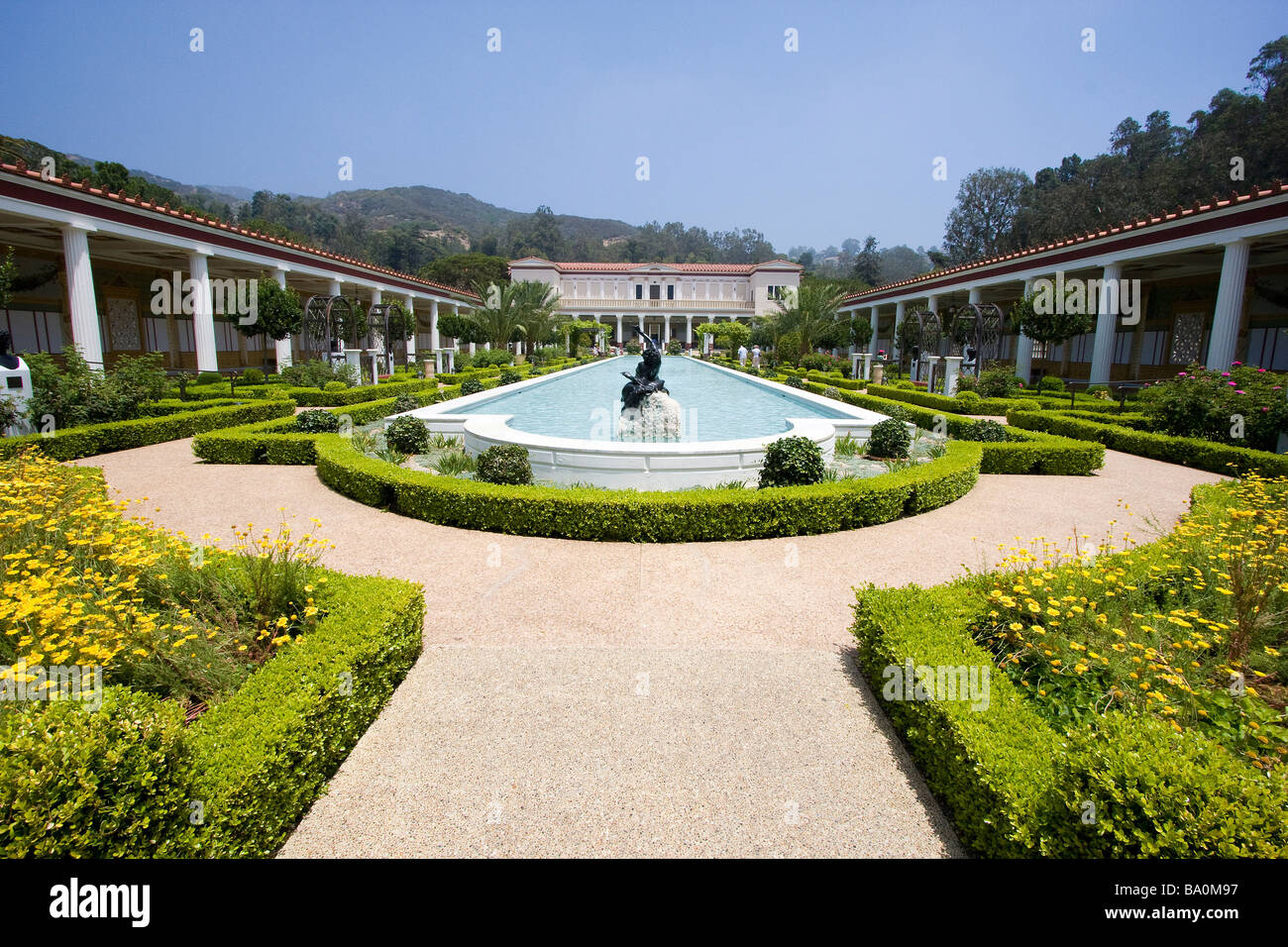 Peristilio Esterno della Villa Getty di Los Angeles, California, Stati Uniti d'America Foto Stock