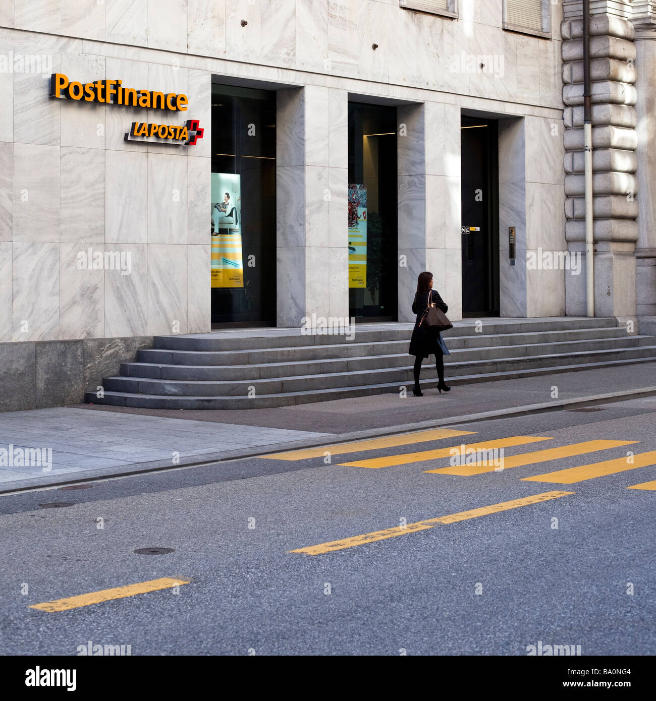 PostFinance succursale a Lugano, Ticino, Svizzera Foto Stock