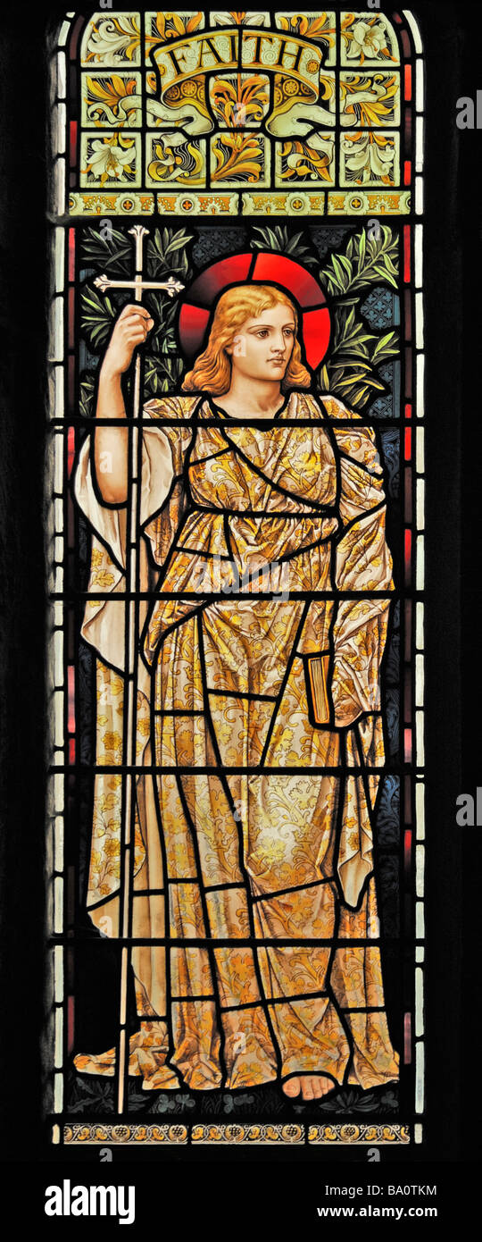 Finestra di fede, (dettaglio) da Henry Holiday. Chiesa di Santa Maria, Kirkby Lonsdale, Cumbria, England, Regno Unito, Europa. Foto Stock