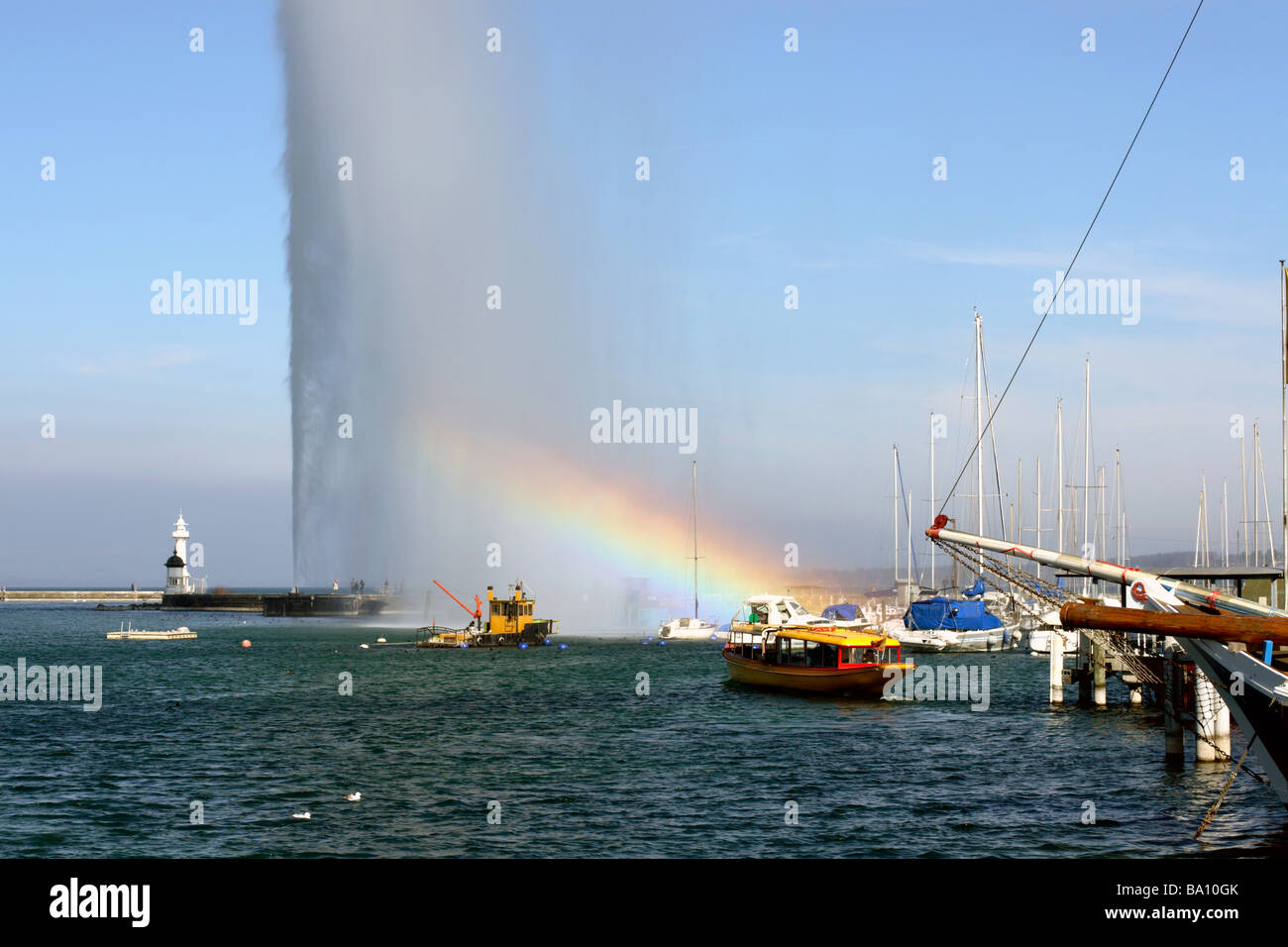 Jet d'Eau, il lago di Ginevra (Lac Leman), Ginevra, Svizzera Foto Stock