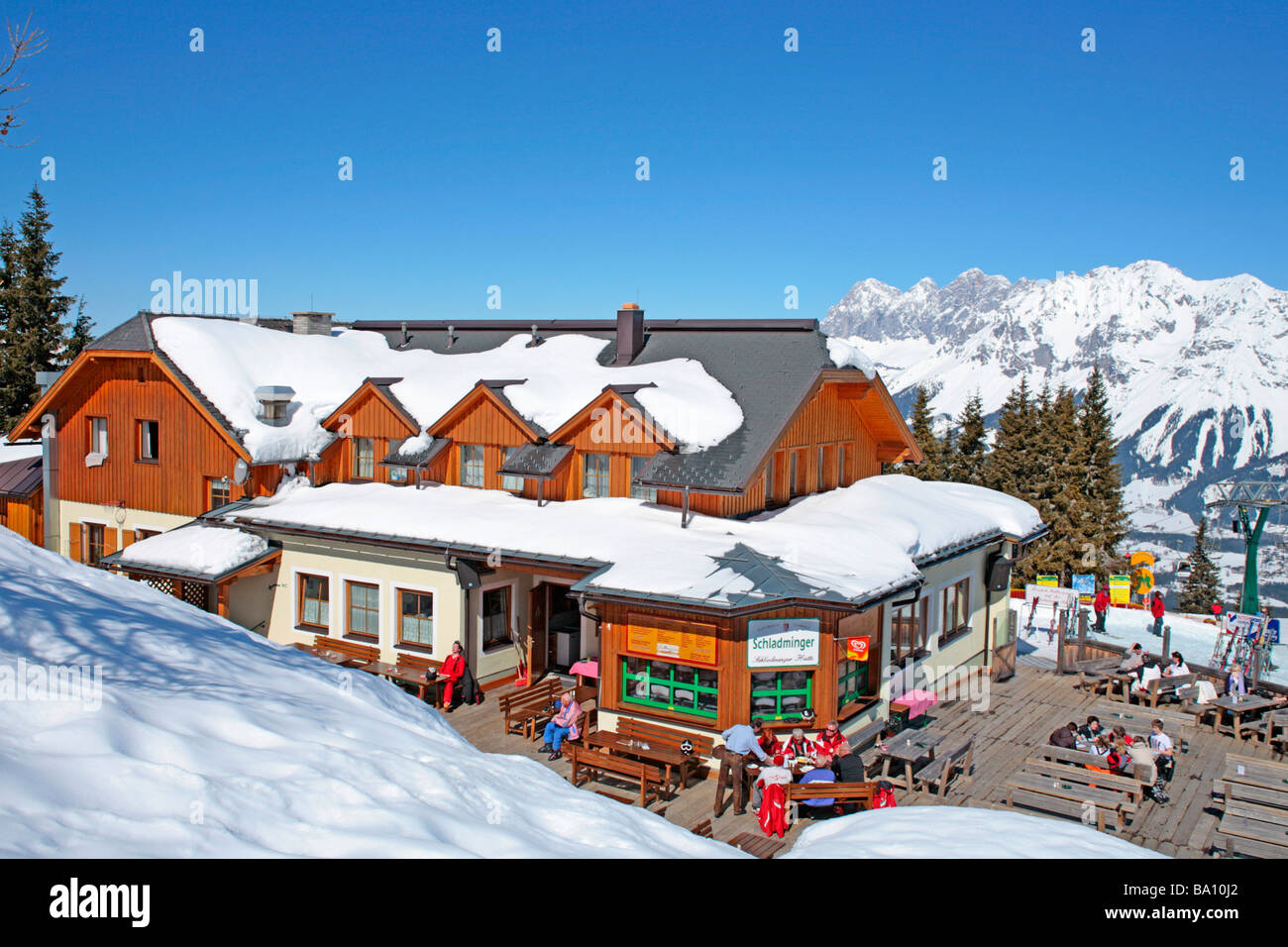 Rifugio alpino nella parte anteriore del Dachstein Mountain, Stiria, Austria Foto Stock