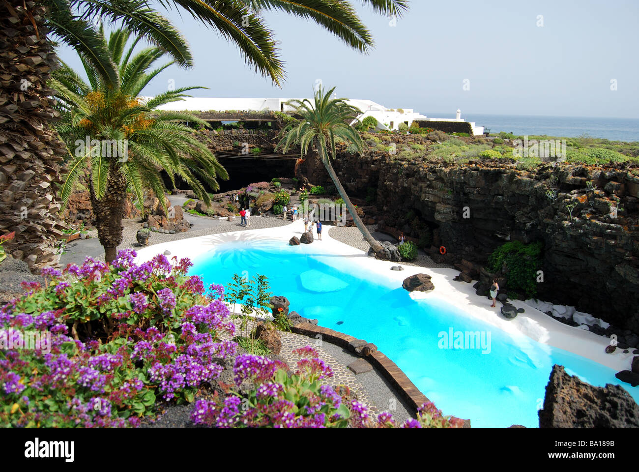 Piscina verde smeraldo, Jameos del Agua, Arrietta, Provincia di Las Palmas, Lanzarote, Isole Canarie, Spagna Foto Stock