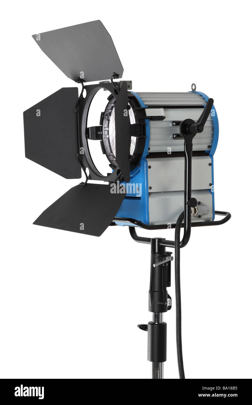 Fresnel HMI luce cinematografica isolati su sfondo bianco Foto Stock