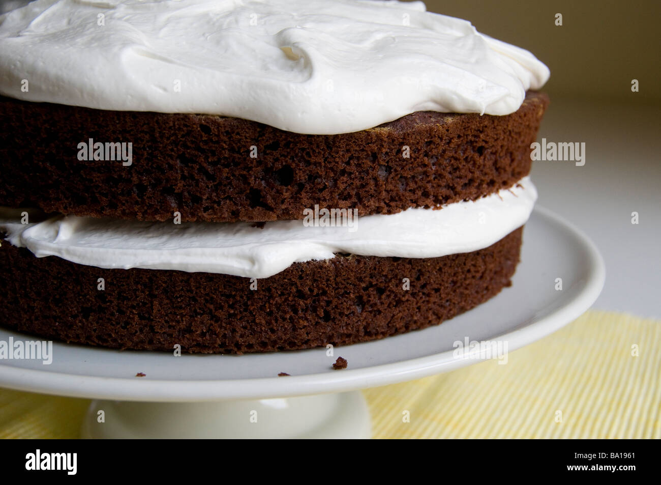 Torta al cioccolato con glassa alla vaniglia Foto Stock