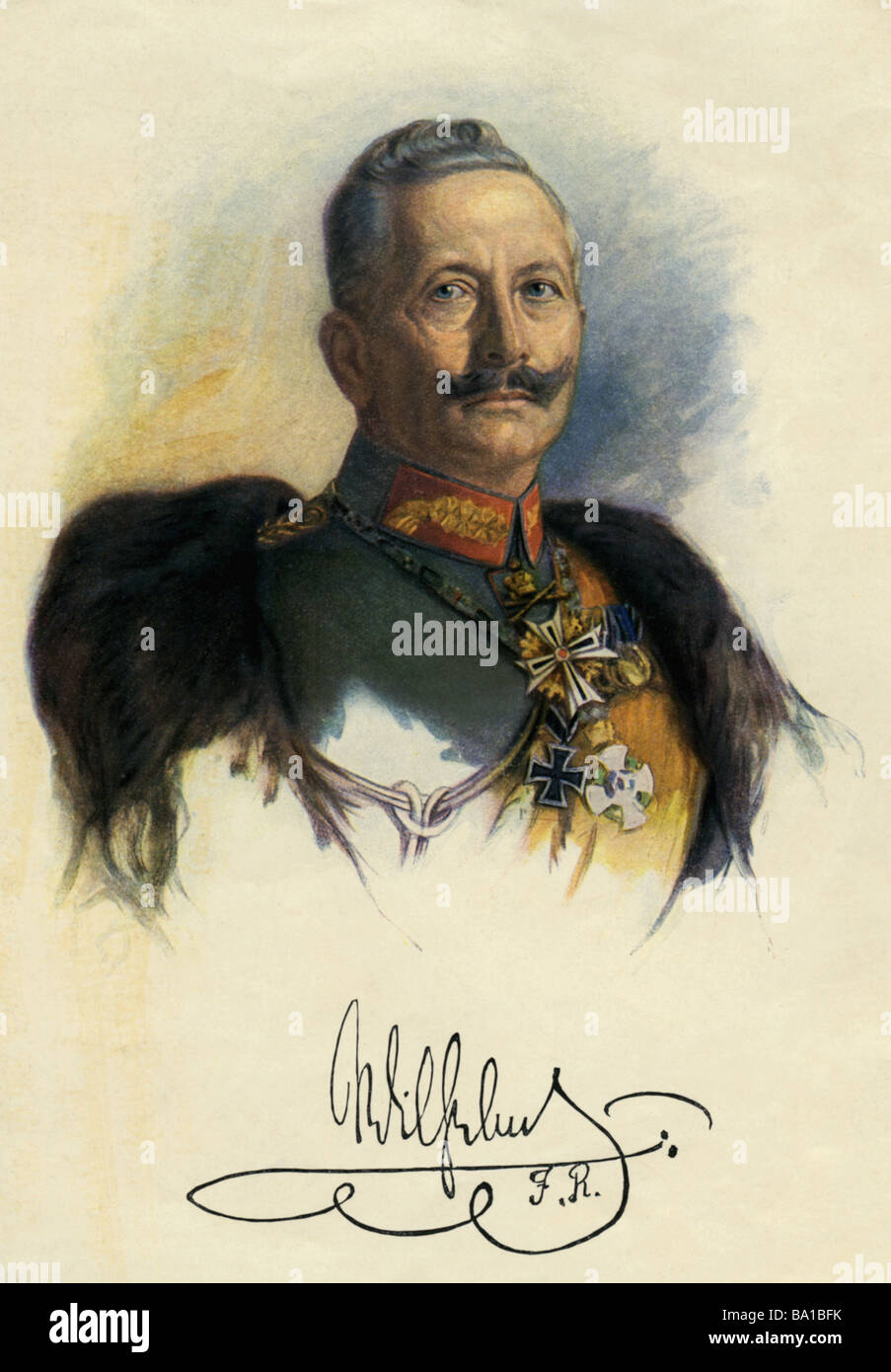 Guglielmo II, 27.1.1859 - 4.6.1941, Imperatore Tedesco 15.6.1888 - 9.11.1918, ritratto e la firma, stampa dopo la verniciatura da Bieber-W Foto Stock