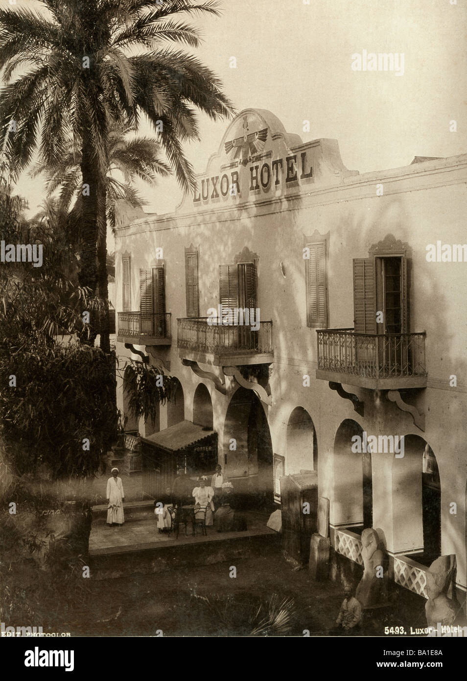 Geografia / viaggio, Egitto, Luxor, gastronomia, Luxor Hotel, vista esterna, ingresso, Edizione Photoglob, um 1890, Foto Stock