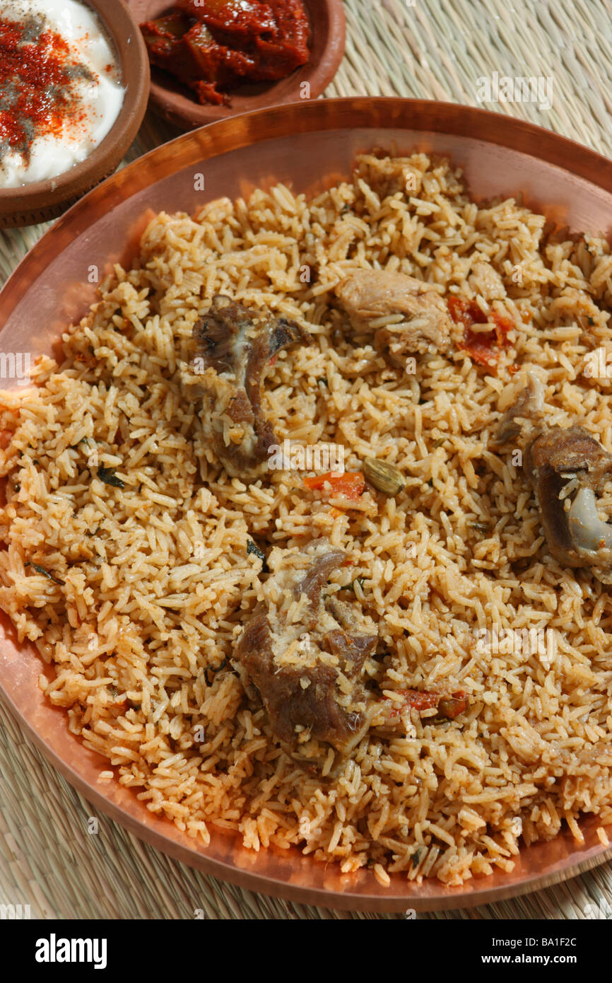 Carni di montone Gosht Biryani è un riso indiano basato piatto fatto con spezie riso e carne Foto Stock