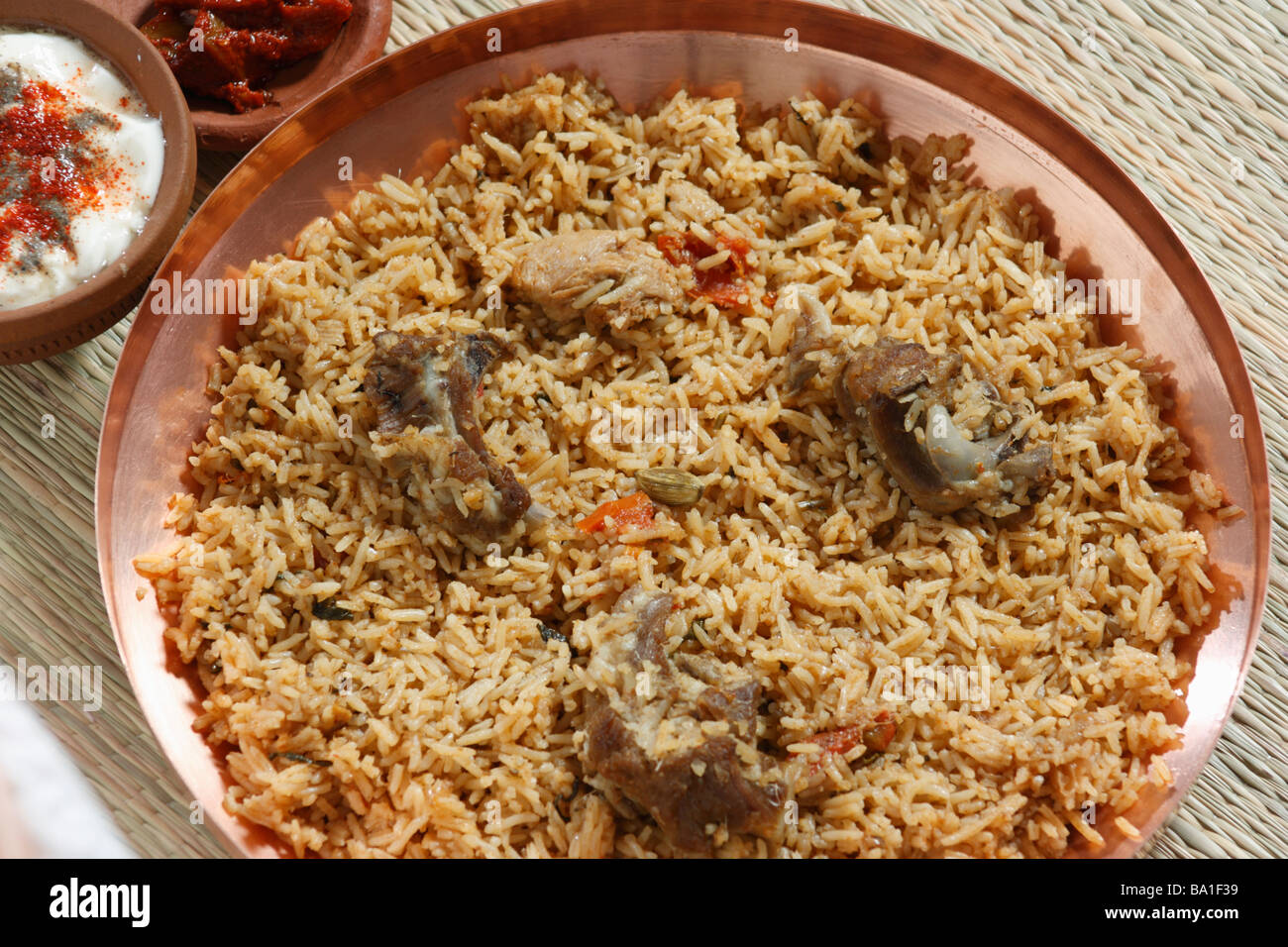 Carni di montone Gosht Biryani è un riso indiano basato piatto fatto con spezie riso e carne Foto Stock