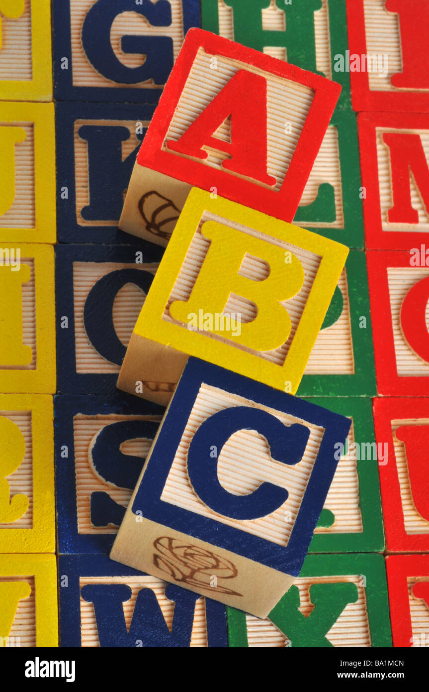 ABC alfabeto in legno blocchi Foto Stock