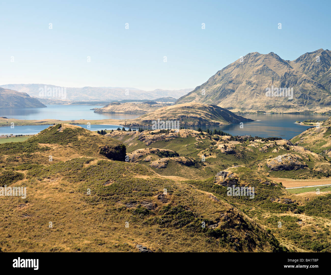 Vista sul lago Wanaka, Isola del Sud, Nuova Zelanda Foto Stock