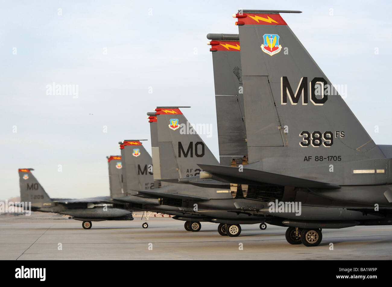 Febbraio 20, 2009 - STATI UNITI Air Force F-15E colpire le aquile in taxi dopo essere arrivati alla Nellis Air Force Base in Nevada. Foto Stock