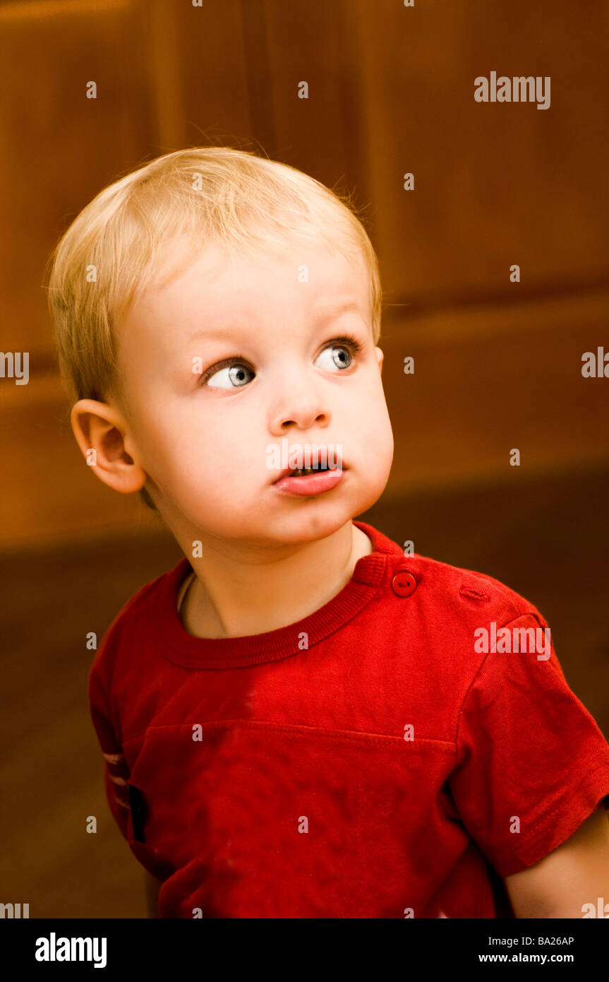 Ragazzo carino con occhi grigi Foto Stock