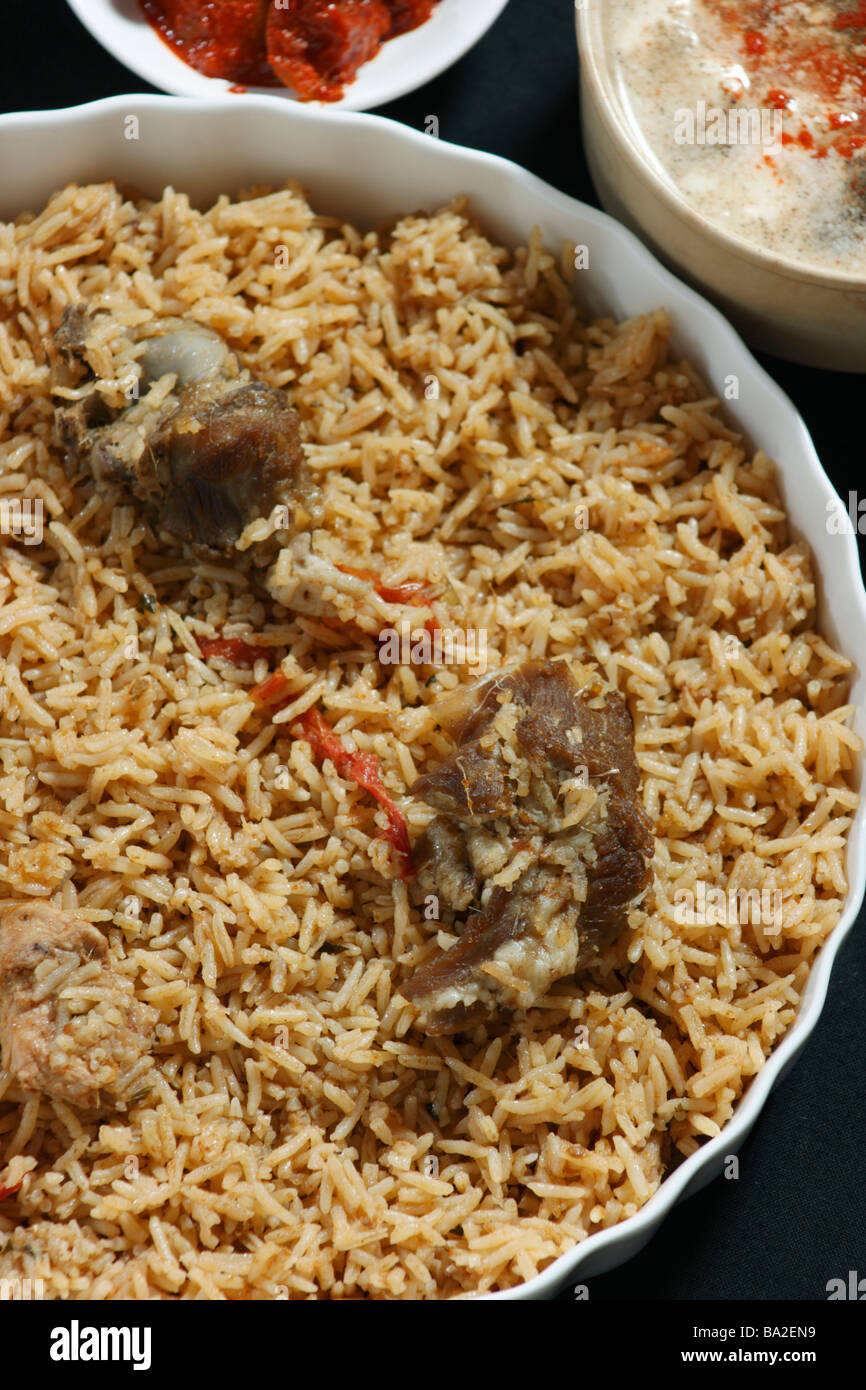 Carni di montone Gosht Biryani è un riso indiano basato piatto fatto con spezie riso e carne Foto Stock