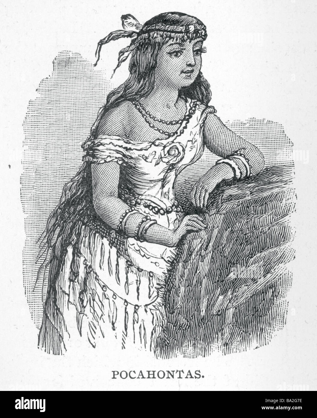 Una incisione di Pocahontas Foto Stock