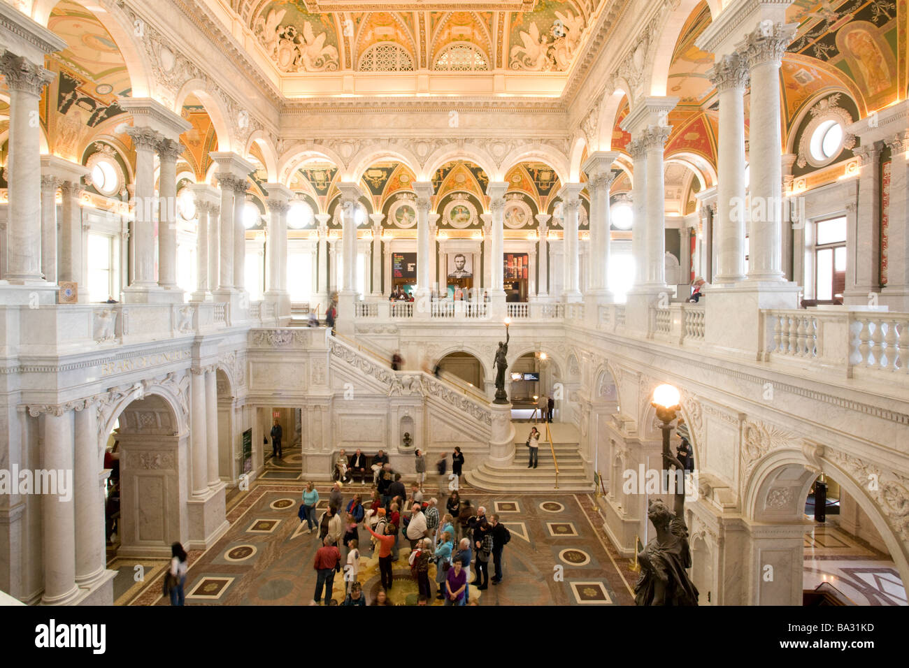 Sala grande della Biblioteca del Congresso, la più grande biblioteca nel mondo, Washington DC e Distretto di Columbia Foto Stock