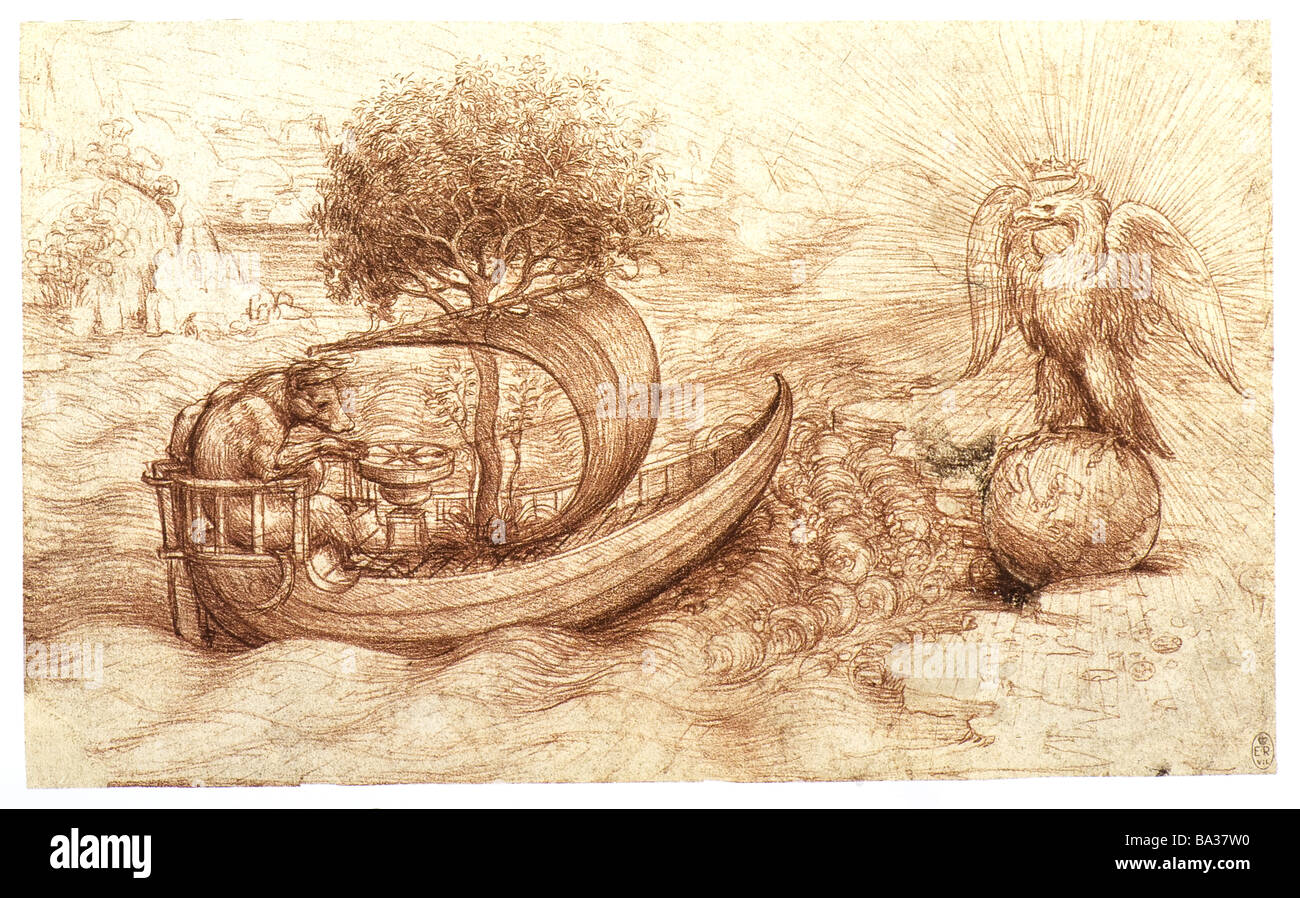 Allegoria con un lupo e un'aquila di Leonardo da Vinci 1516 gesso rosso su grigio-marrone carta Foto Stock