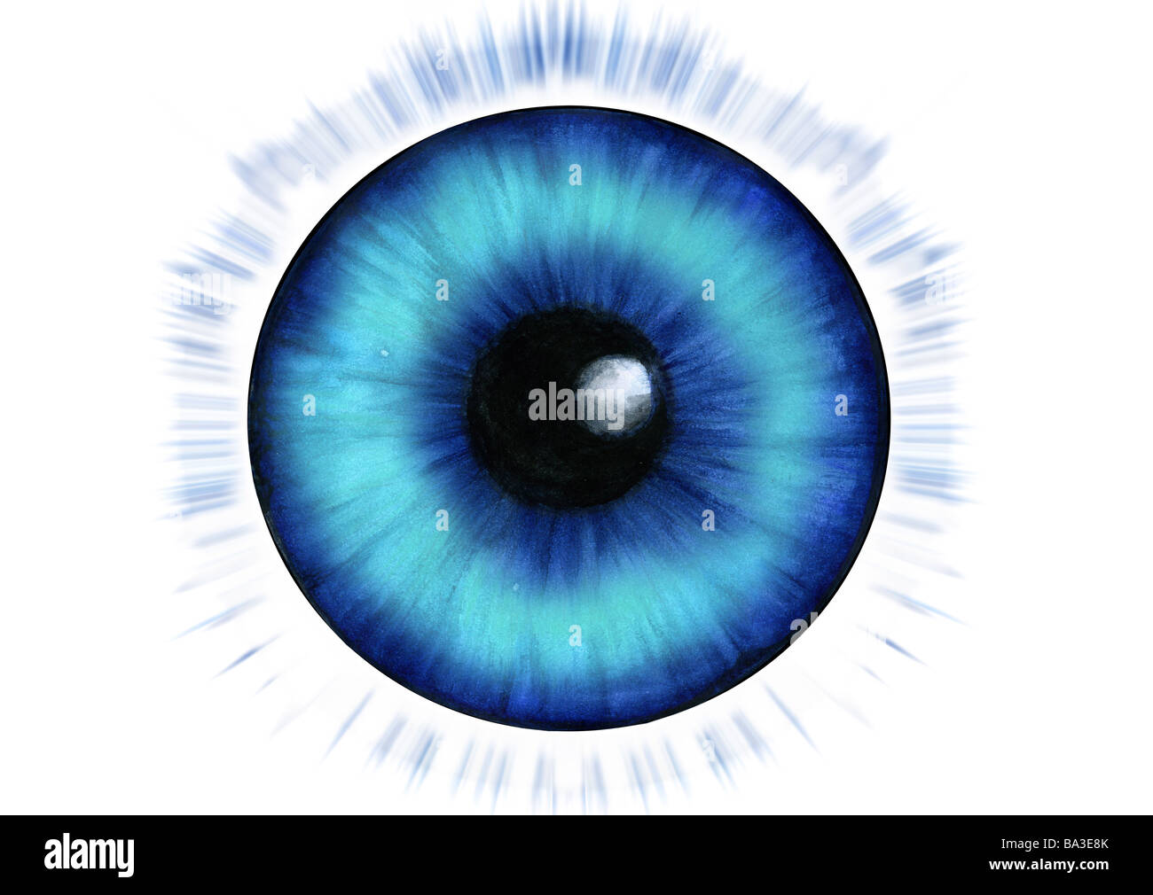 Illustrazione degli occhi lo sguardo di iris la trasmissione via IR di disegno grafico acquerello travi iris colore blu pupilla simbolo fotosensibile concetto rileva Foto Stock