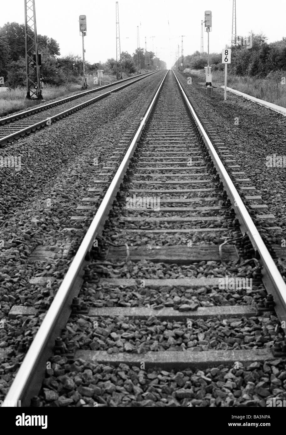 Negli anni settanta, foto in bianco e nero, il traffico su rotaia, binari, la zona della Ruhr, Renania settentrionale-Vestfalia Foto Stock