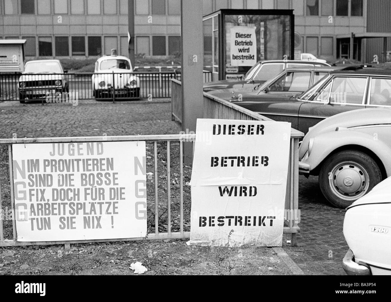 Negli anni settanta, foto in bianco e nero, Economia, industria siderurgica nella zona della Ruhr, sciopero sulla Thyssen in 1978, sciopero chiamata, D-Duisburg, Reno, la zona della Ruhr, Renania settentrionale-Vestfalia Foto Stock