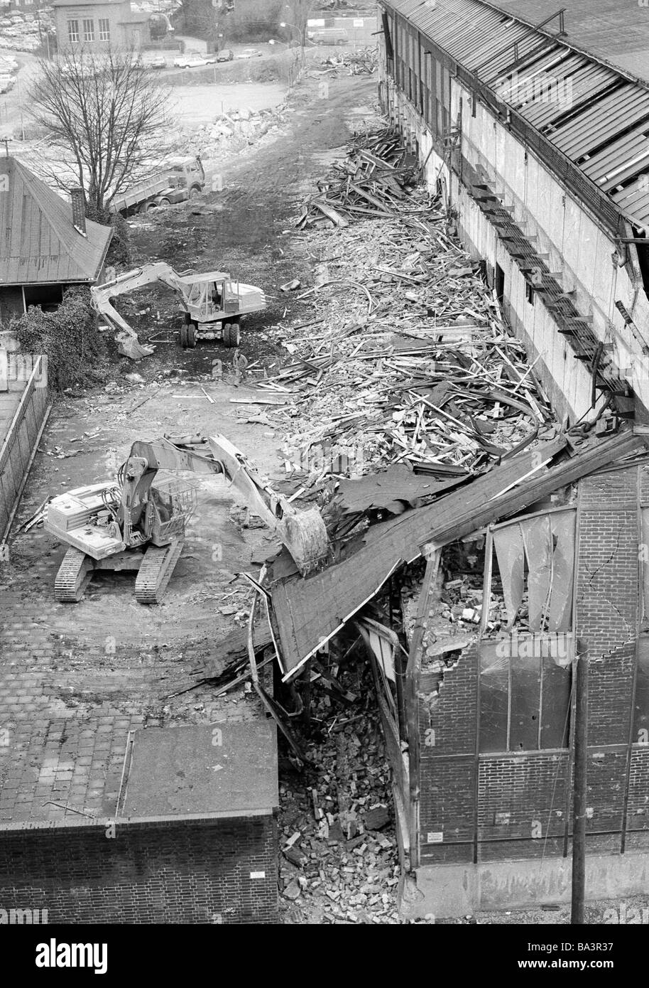 Ottanta, foto in bianco e nero, Economia, industria, Gutehoffnungshuette Sterkrade, GHH, demolizione di opere, edificio di fabbrica, zappatori, D-Oberhausen, D-Oberhausen-Sterkrade, la zona della Ruhr, Renania settentrionale-Vestfalia Foto Stock