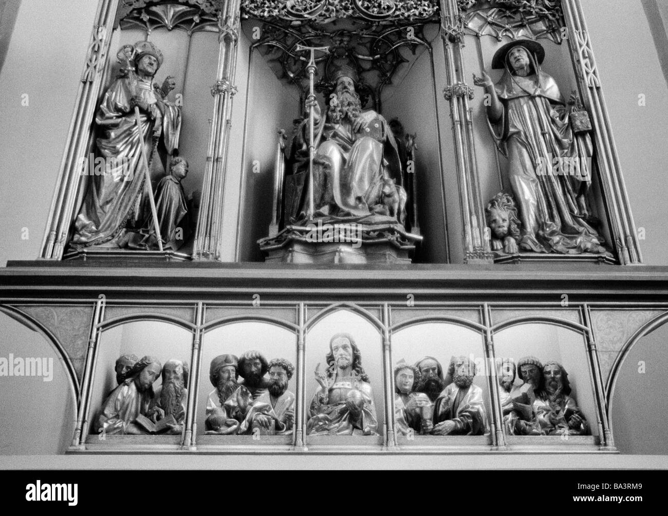 Negli anni settanta, foto in bianco e nero, la religione, il cristianesimo, terza vista di Isenheim Pala di Matthias Gruenewald nel museo Unterlinden, Francia, Alsazia, Colmar Foto Stock