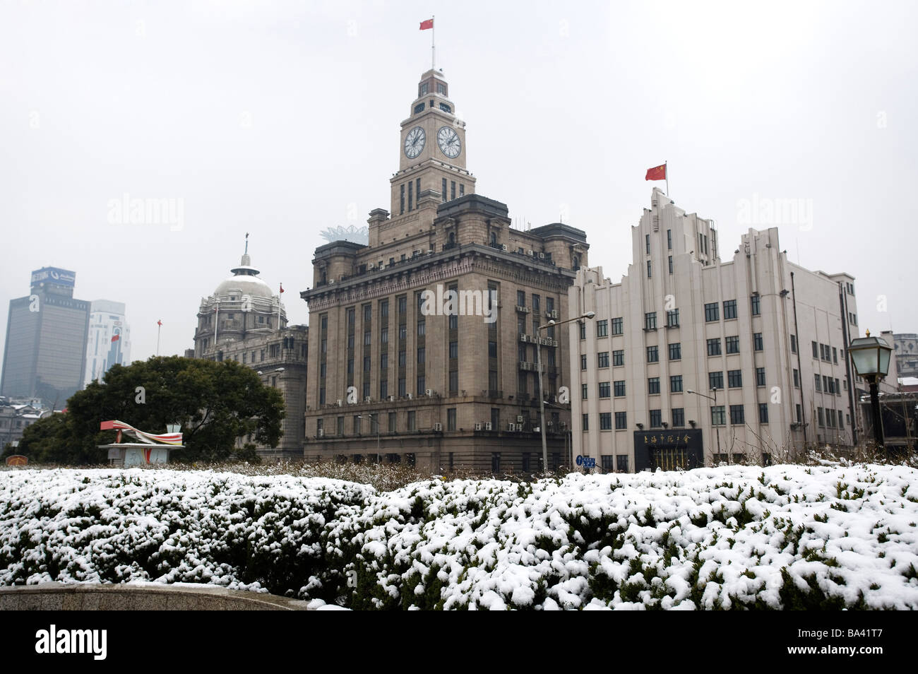 Cina Shanghai Il Bund coperte da neve Foto Stock