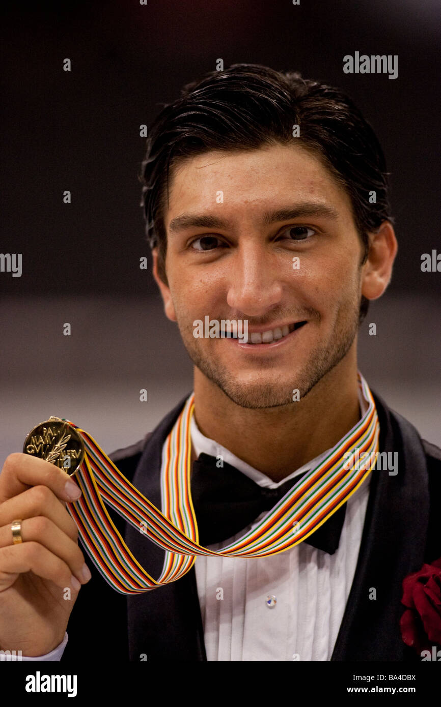 Evan Lysacek USA medaglia d'oro negli uomini la concorrenza a livello mondiale 2009 figura Skating Championships Foto Stock