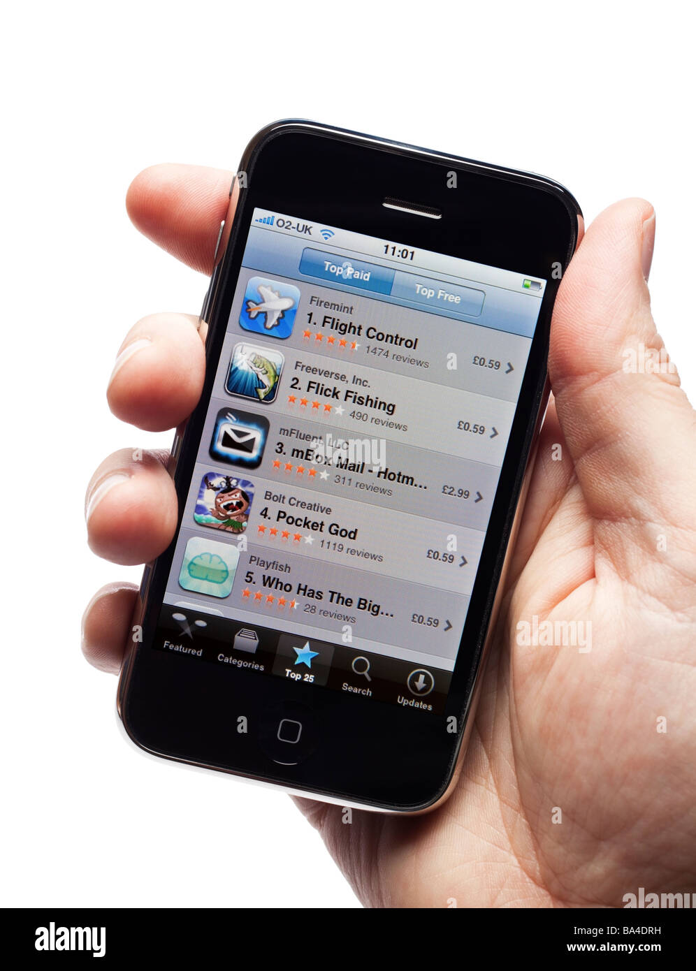 Smartphone iPhone smart phone telefono cellulare Apple App Store applicazioni software disponibili per l'acquisto Foto Stock