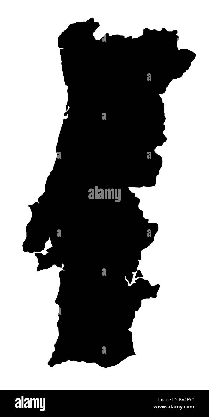 Mappa di contorno di paese di Portogallo in isolato nero su sfondo bianco Foto Stock