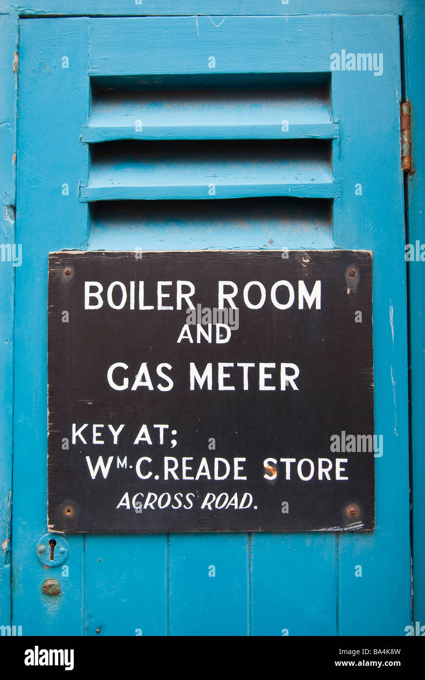 Sala Caldaie e misuratore di gas antina segno Foto Stock