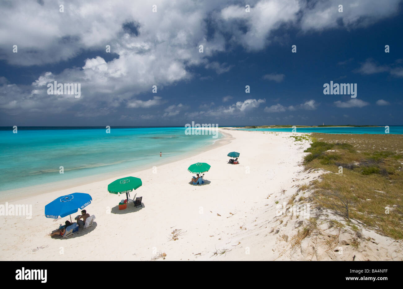 Una bellissima spiaggia di sabbia bianca di Cayo de Agua Los Roques Venezuela Sud America Foto Stock